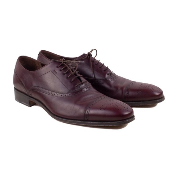 SALVATORE FERRAGAMO Dark Brown Leather Wingtip Oxford Shoes size 10 - Picture 1 of 9